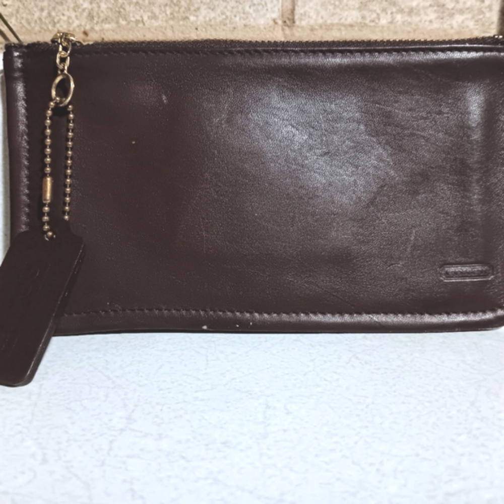 Vintage Coach Brown Leather Skinny Makeup Cosmetic Bag Case Pouch Wallet